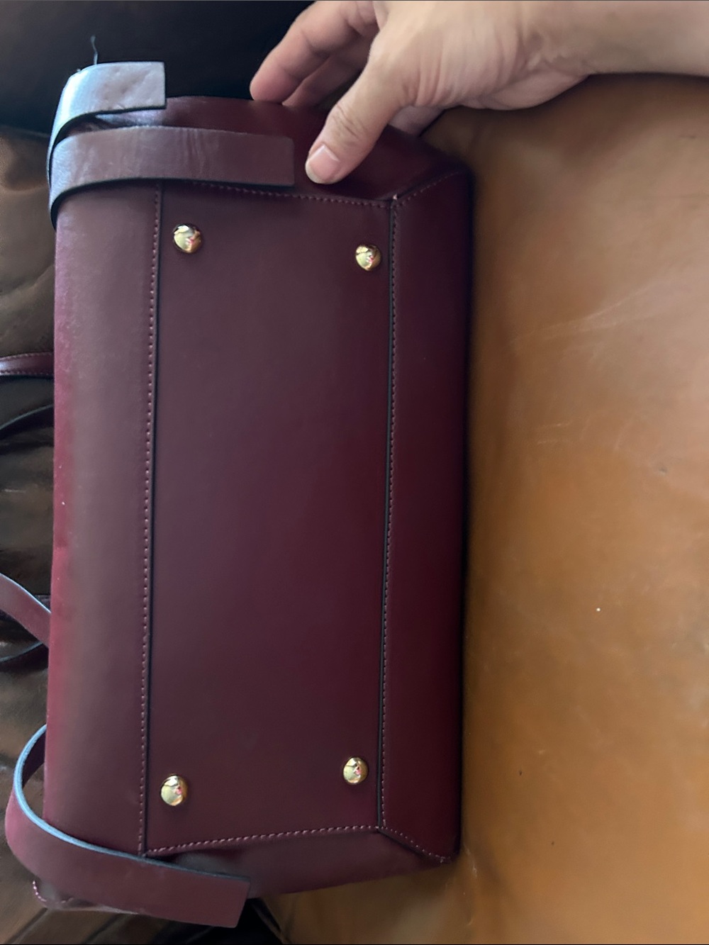 Women's Merlot genuine Leather Tote Handbag with Front Flap - Picture 8 of 8